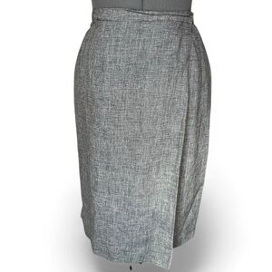 Vintage Peter Martin 100% linen houndstooth check wrap pencil skirt size 12